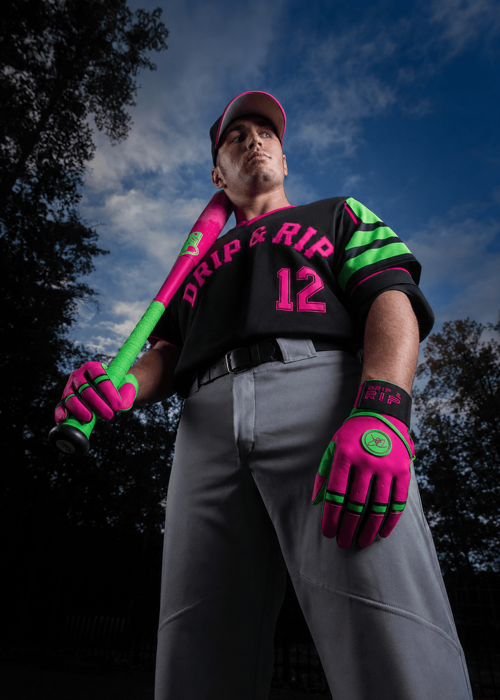 Drip & Rip™ 'Baller' Series Premium Leather Long Cuff Batting Glove Big Drip Energy
