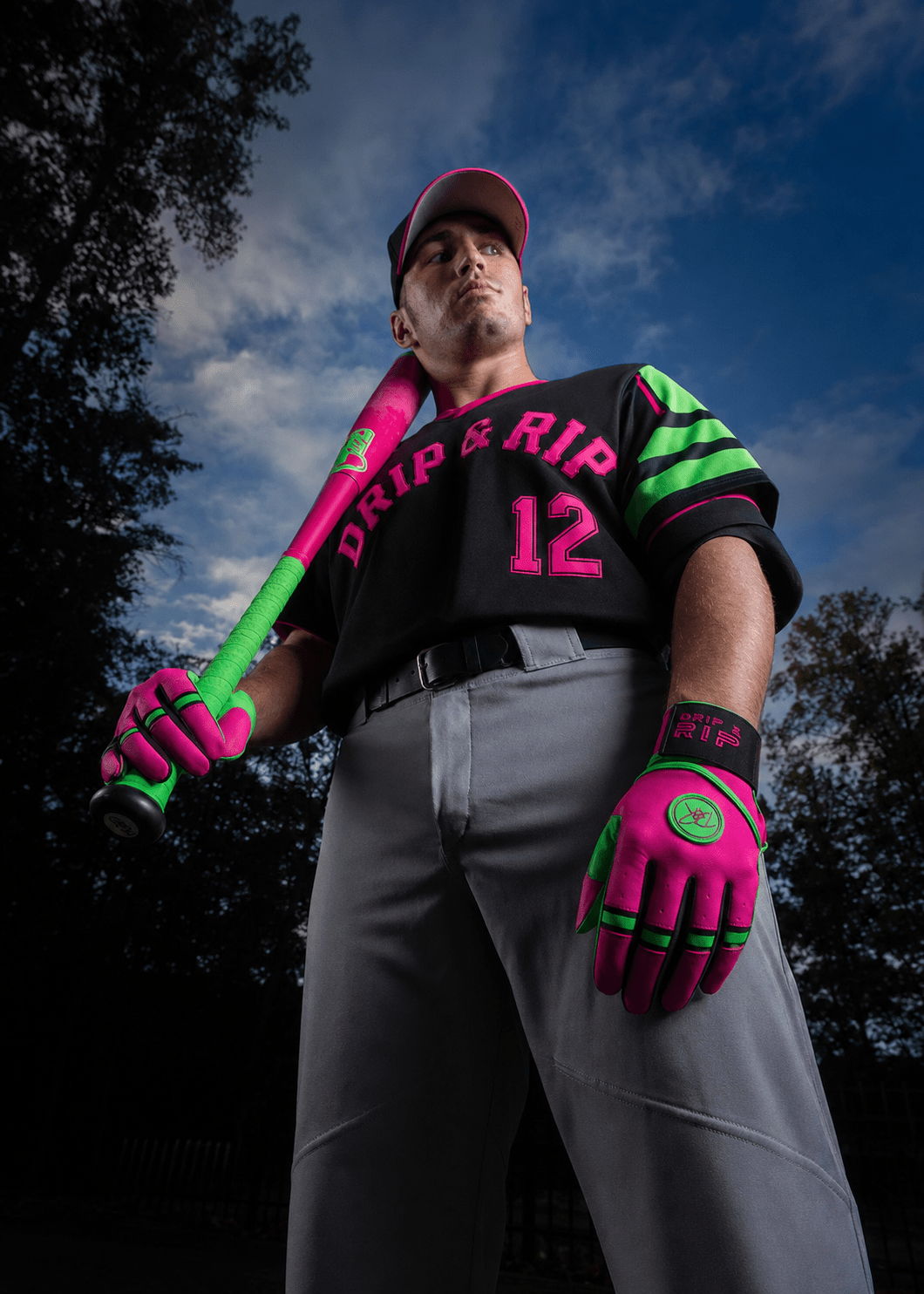Drip & Rip™ 'Baller' Series Premium Leather Long Cuff Batting Glove Big Drip Energy