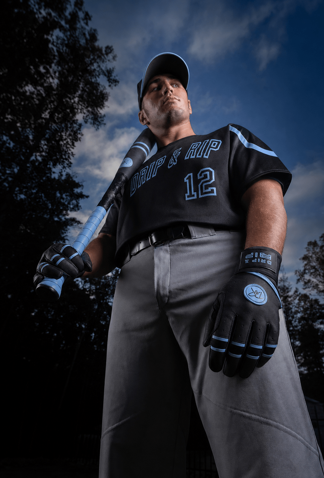 Drip & Rip™ 'Baller' Series Premium Leather Long Cuff Batting Glove Black Ice