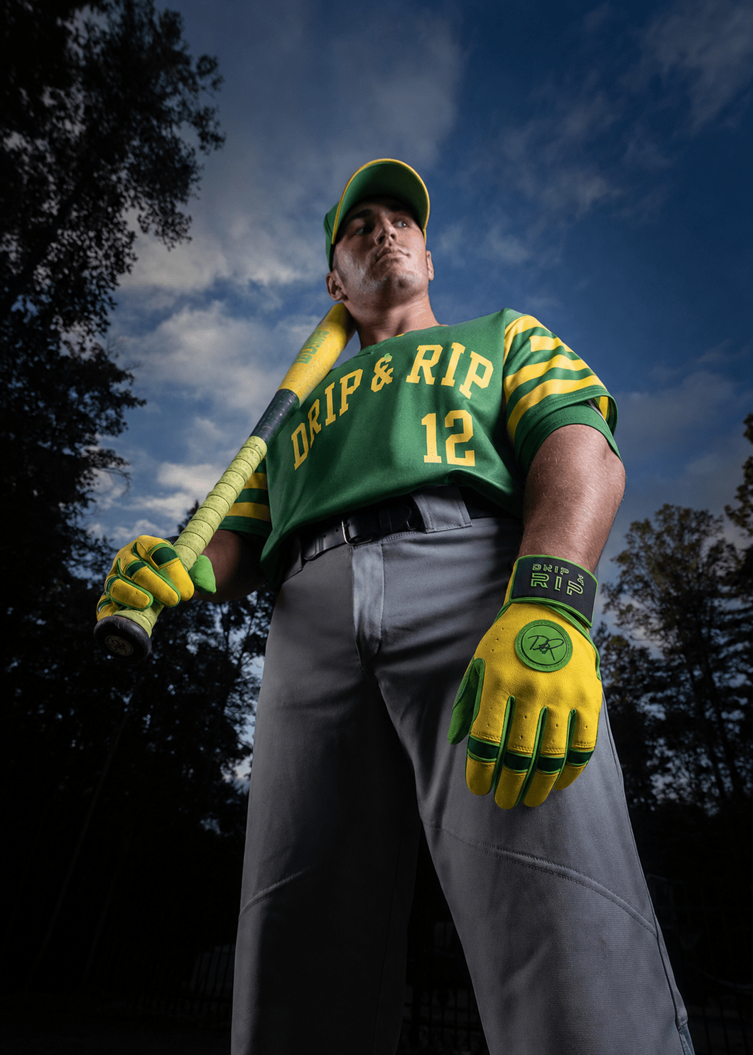 Drip & Rip™ 'Baller' Series Premium Leather Long Cuff Batting Glove Limelight