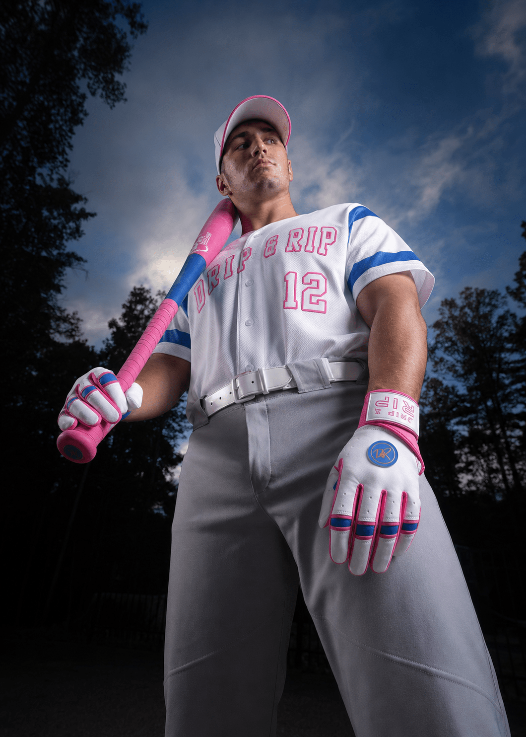 Drip & Rip™ 'Baller' Series Premium Leather Long Cuff Batting Glove South Beach Smoke